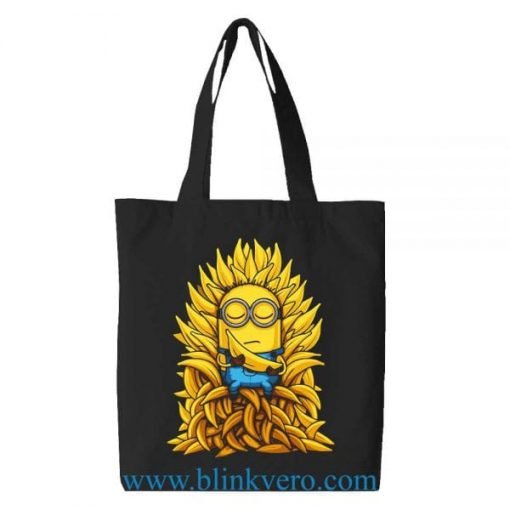 minion throne tote bag. Fashion bag featuring music band illustrations. 100% cotton shopping bag. Cotton tote bag.by blinkvero