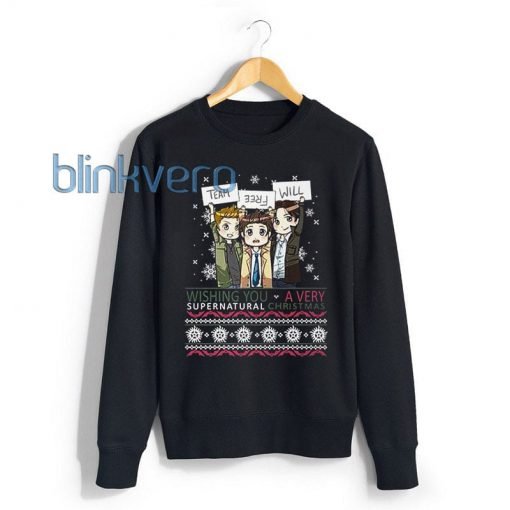 Supernatural Christmas Funny Style Christmas Sweater T shirt Awesome Girls and Mens Sweatshirt size S to XXXL Unisex Adult
